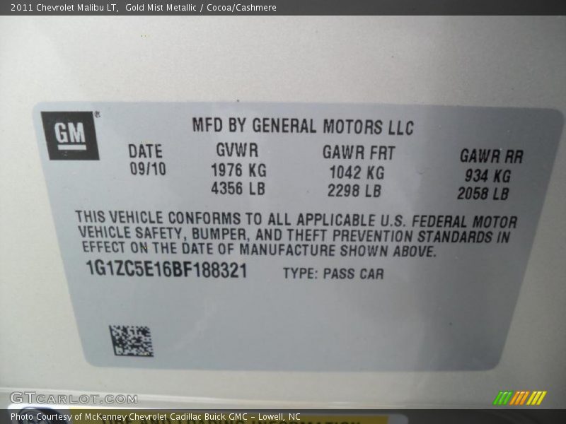 Gold Mist Metallic / Cocoa/Cashmere 2011 Chevrolet Malibu LT