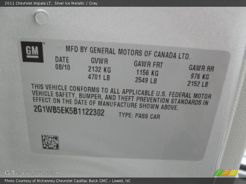 Silver Ice Metallic / Gray 2011 Chevrolet Impala LT