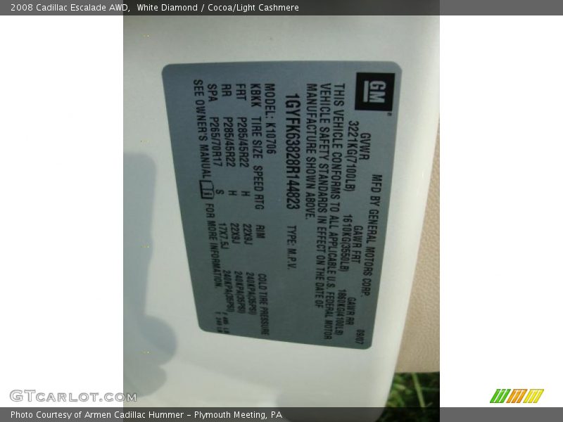White Diamond / Cocoa/Light Cashmere 2008 Cadillac Escalade AWD