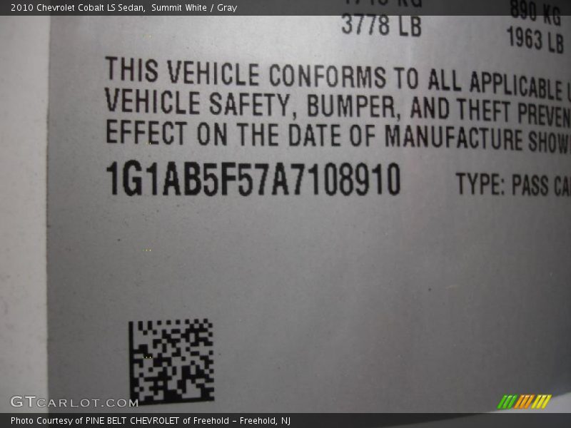 Summit White / Gray 2010 Chevrolet Cobalt LS Sedan