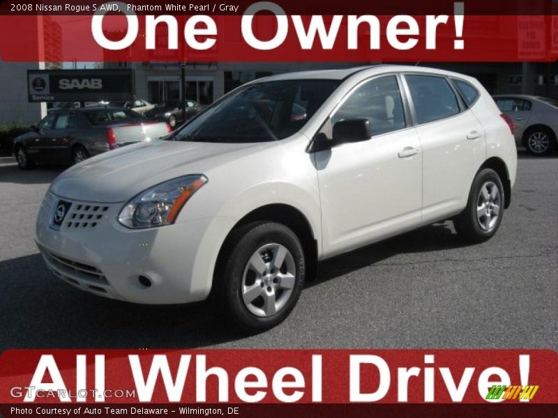Phantom White Pearl / Gray 2008 Nissan Rogue S AWD