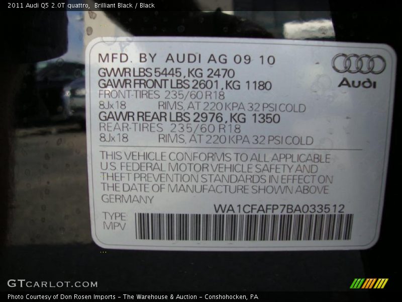 Brilliant Black / Black 2011 Audi Q5 2.0T quattro