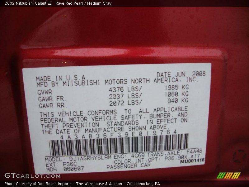 Rave Red Pearl / Medium Gray 2009 Mitsubishi Galant ES