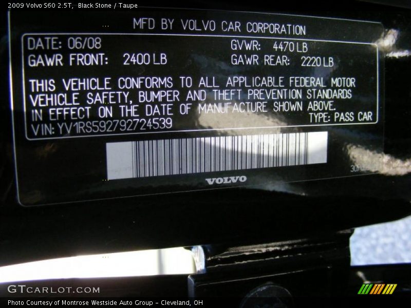 Black Stone / Taupe 2009 Volvo S60 2.5T