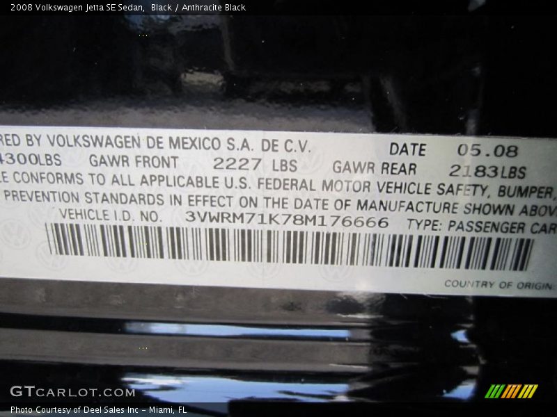Black / Anthracite Black 2008 Volkswagen Jetta SE Sedan