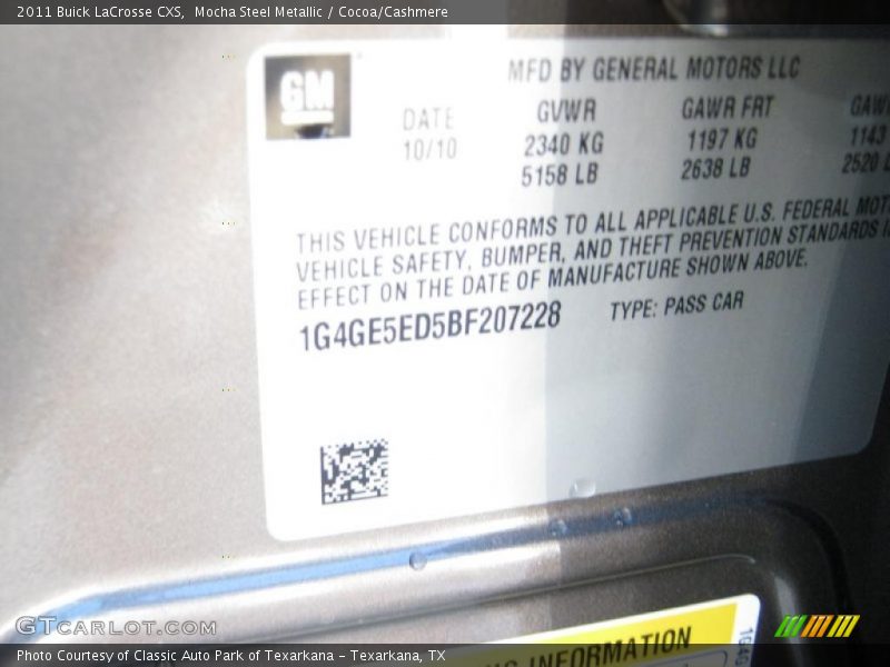 Mocha Steel Metallic / Cocoa/Cashmere 2011 Buick LaCrosse CXS