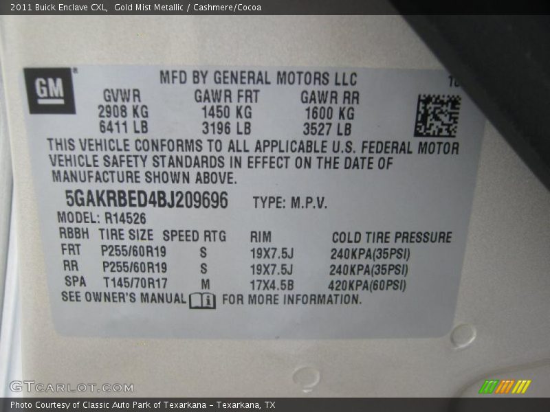 Gold Mist Metallic / Cashmere/Cocoa 2011 Buick Enclave CXL
