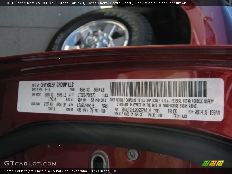 2011 Ram 2500 HD SLT Mega Cab 4x4 Deep Cherry Crystal Pearl Color Code PRP