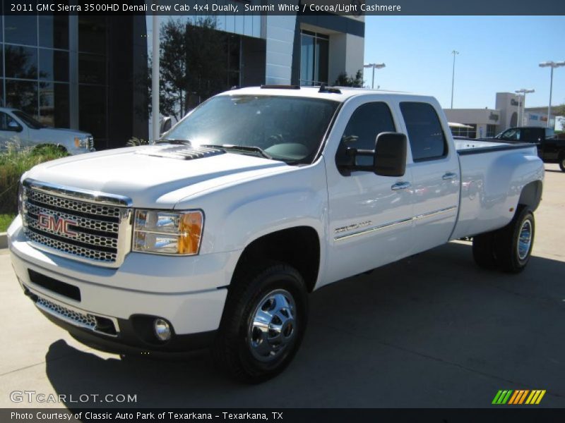 Summit White / Cocoa/Light Cashmere 2011 GMC Sierra 3500HD Denali Crew Cab 4x4 Dually