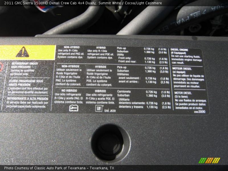Info Tag of 2011 Sierra 3500HD Denali Crew Cab 4x4 Dually