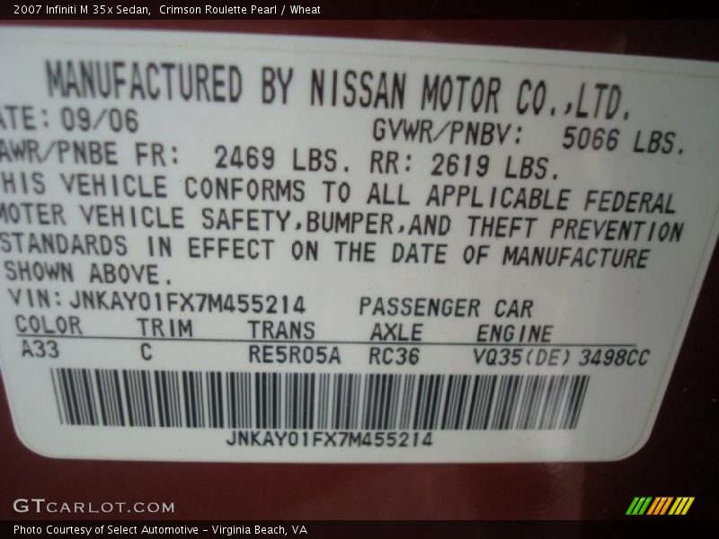 Crimson Roulette Pearl / Wheat 2007 Infiniti M 35x Sedan