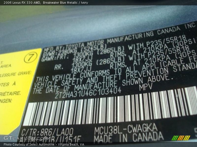 Breakwater Blue Metallic / Ivory 2006 Lexus RX 330 AWD