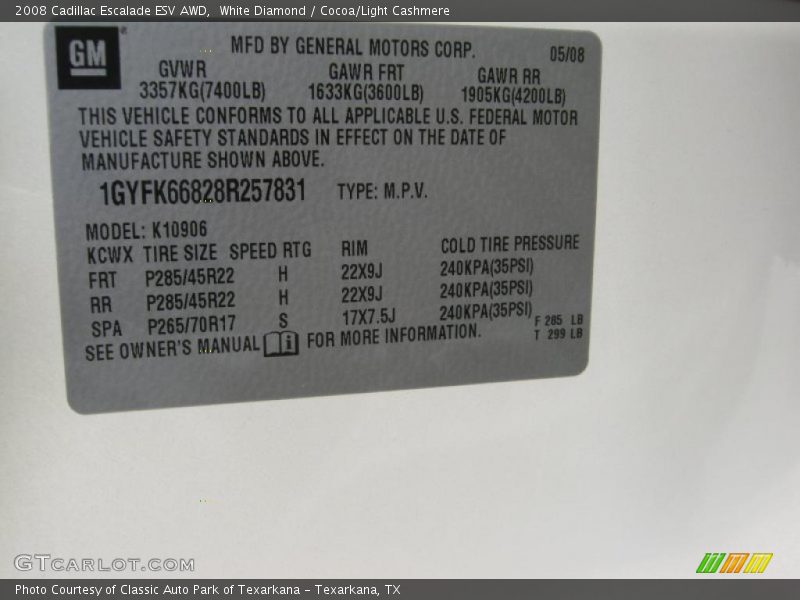 White Diamond / Cocoa/Light Cashmere 2008 Cadillac Escalade ESV AWD