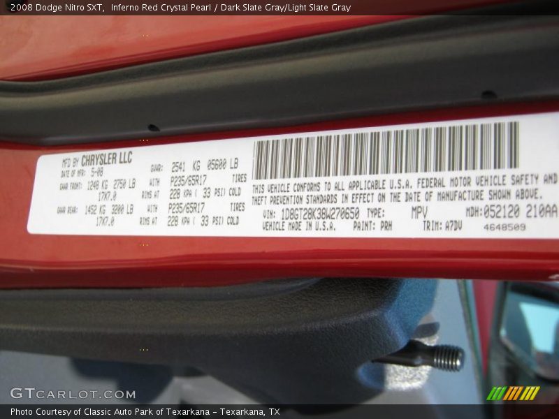 Inferno Red Crystal Pearl / Dark Slate Gray/Light Slate Gray 2008 Dodge Nitro SXT