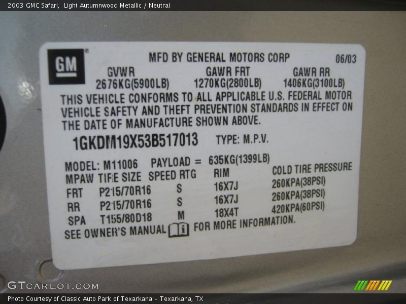 Light Autumnwood Metallic / Neutral 2003 GMC Safari