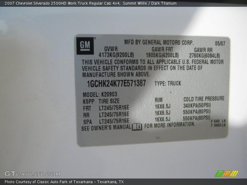 Summit White / Dark Titanium 2007 Chevrolet Silverado 2500HD Work Truck Regular Cab 4x4