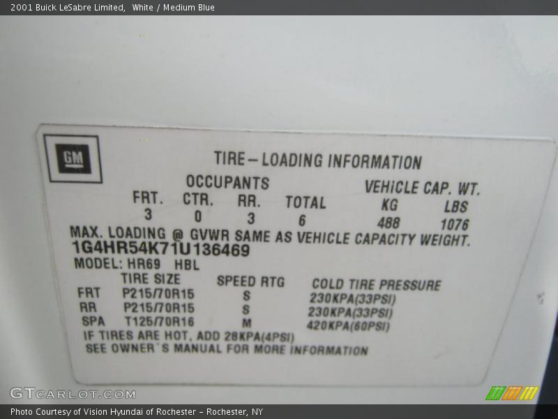 White / Medium Blue 2001 Buick LeSabre Limited