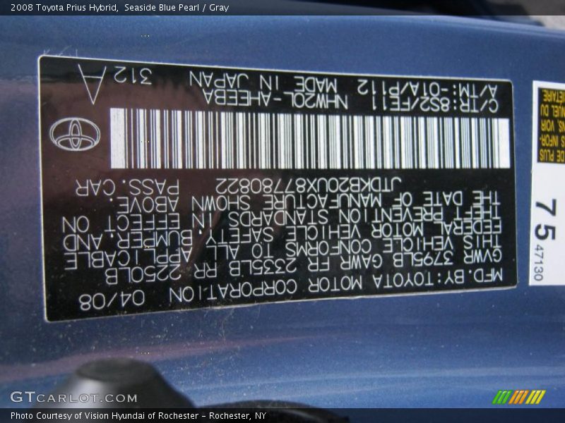 Seaside Blue Pearl / Gray 2008 Toyota Prius Hybrid