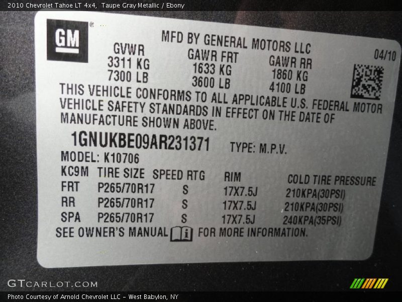 Taupe Gray Metallic / Ebony 2010 Chevrolet Tahoe LT 4x4