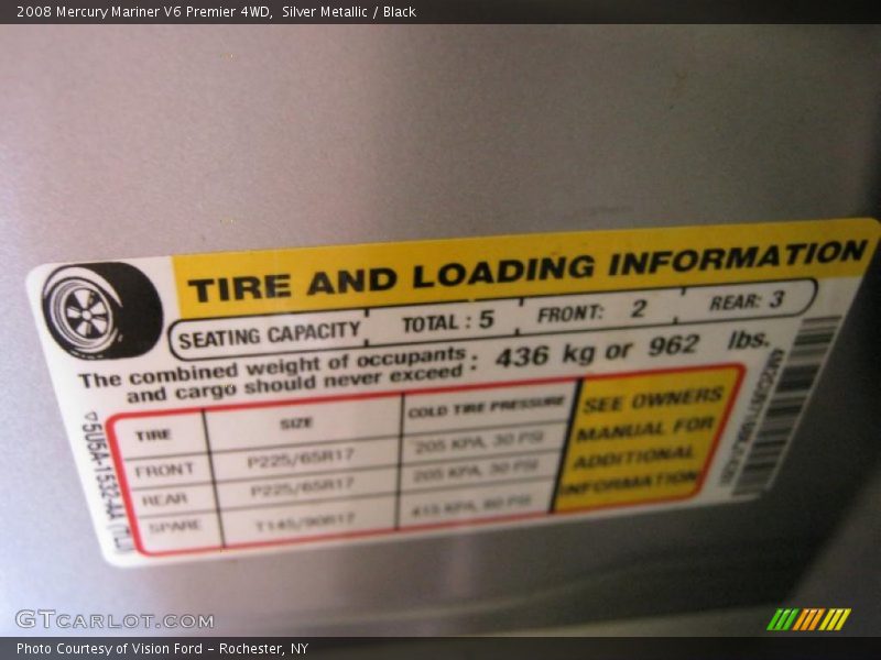 Silver Metallic / Black 2008 Mercury Mariner V6 Premier 4WD