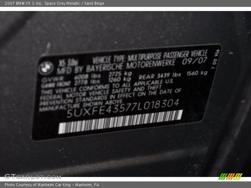 Space Grey Metallic / Sand Beige 2007 BMW X5 3.0si