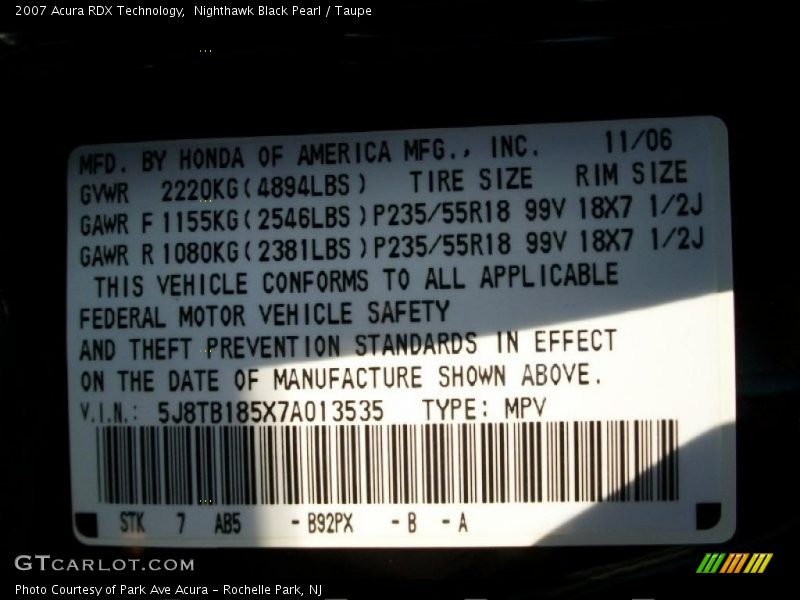 Nighthawk Black Pearl / Taupe 2007 Acura RDX Technology