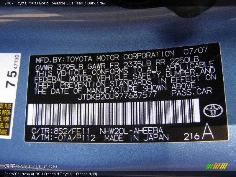 Seaside Blue Pearl / Dark Gray 2007 Toyota Prius Hybrid