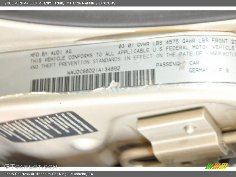 Melange Metallic / Ecru/Clay 2001 Audi A4 1.8T quattro Sedan