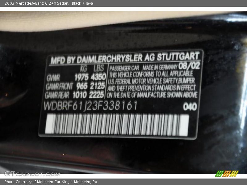 Black / Java 2003 Mercedes-Benz C 240 Sedan