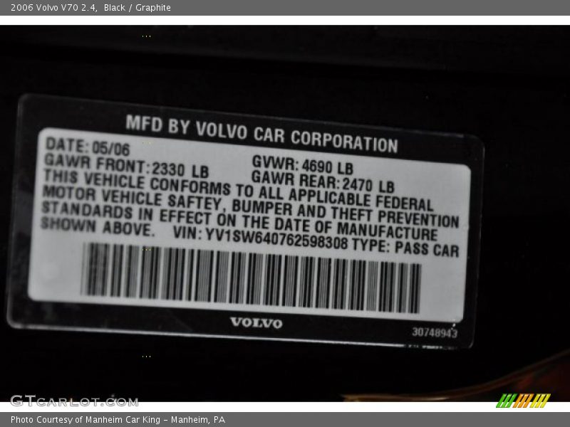 Black / Graphite 2006 Volvo V70 2.4