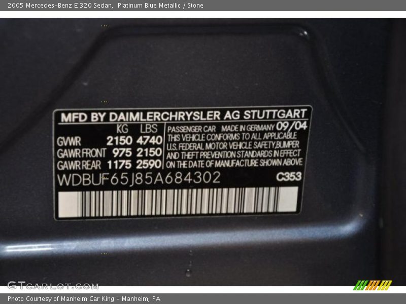 Platinum Blue Metallic / Stone 2005 Mercedes-Benz E 320 Sedan