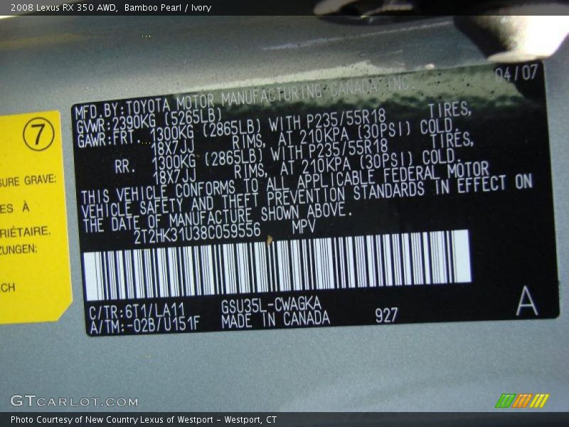 Bamboo Pearl / Ivory 2008 Lexus RX 350 AWD