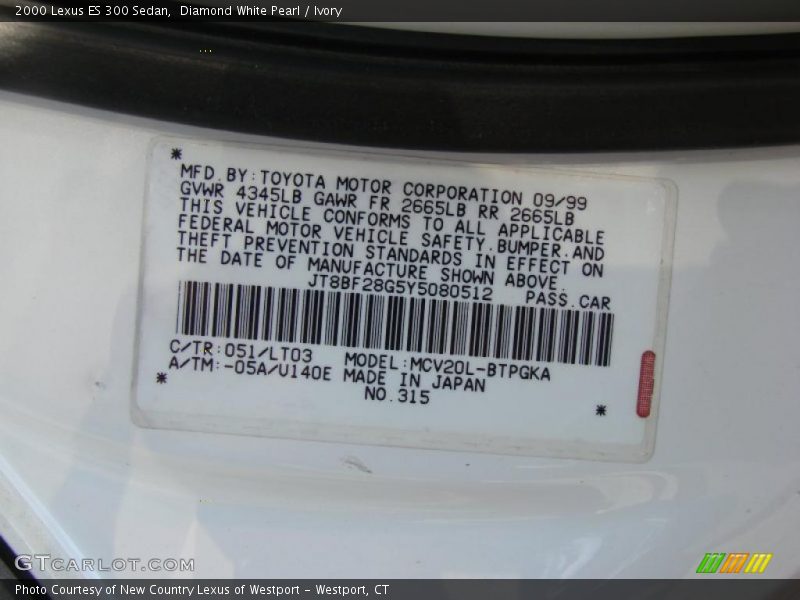 Diamond White Pearl / Ivory 2000 Lexus ES 300 Sedan