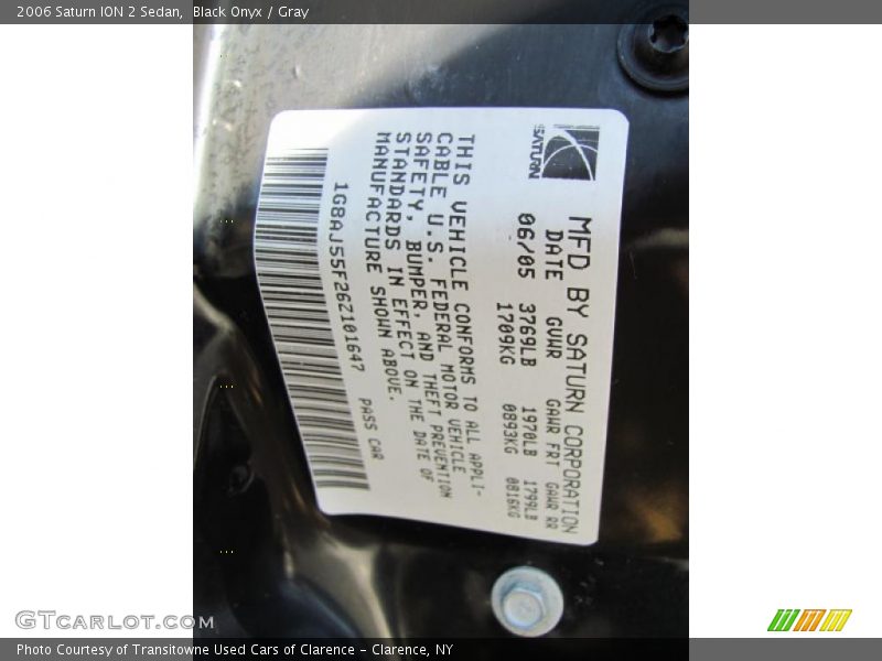 Black Onyx / Gray 2006 Saturn ION 2 Sedan
