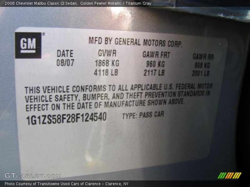 Golden Pewter Metallic / Titanium Gray 2008 Chevrolet Malibu Classic LS Sedan