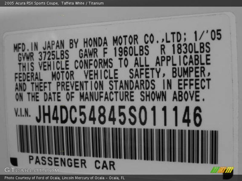 Taffeta White / Titanium 2005 Acura RSX Sports Coupe
