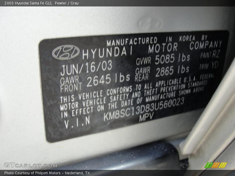 Pewter / Gray 2003 Hyundai Santa Fe GLS