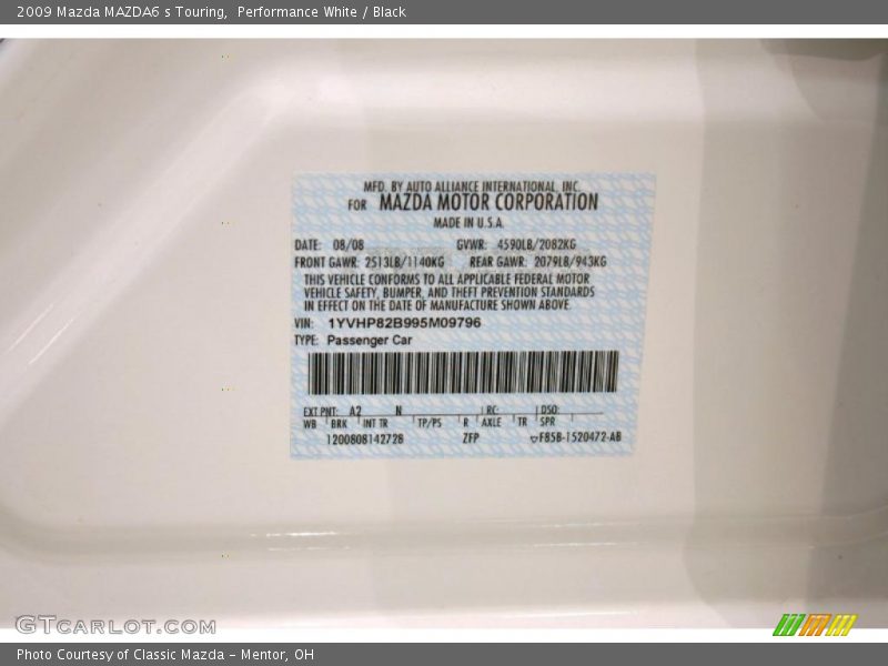 Performance White / Black 2009 Mazda MAZDA6 s Touring