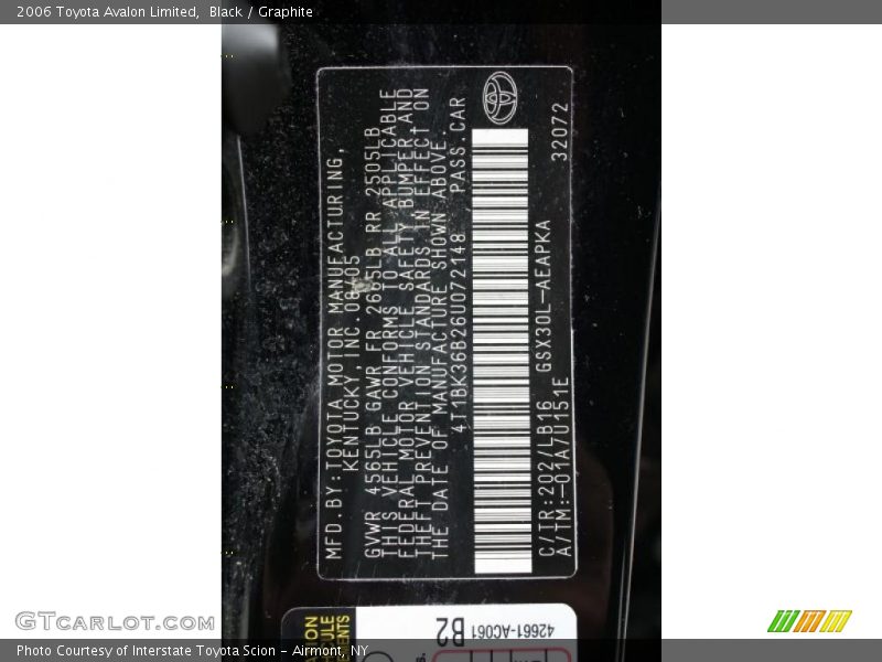 Black / Graphite 2006 Toyota Avalon Limited