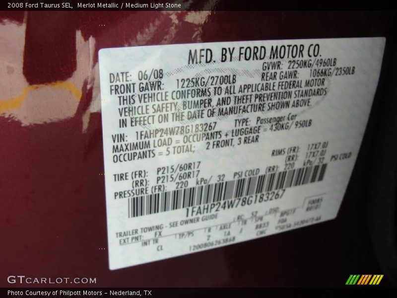 Merlot Metallic / Medium Light Stone 2008 Ford Taurus SEL