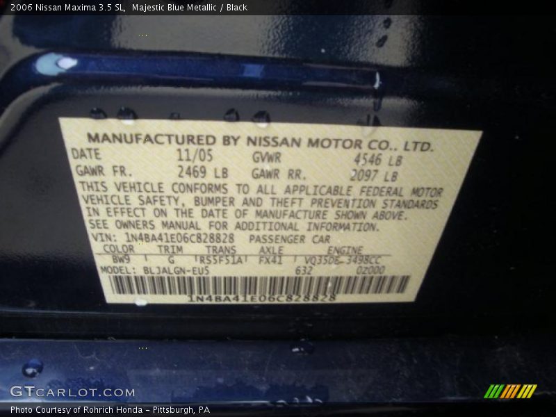 Majestic Blue Metallic / Black 2006 Nissan Maxima 3.5 SL
