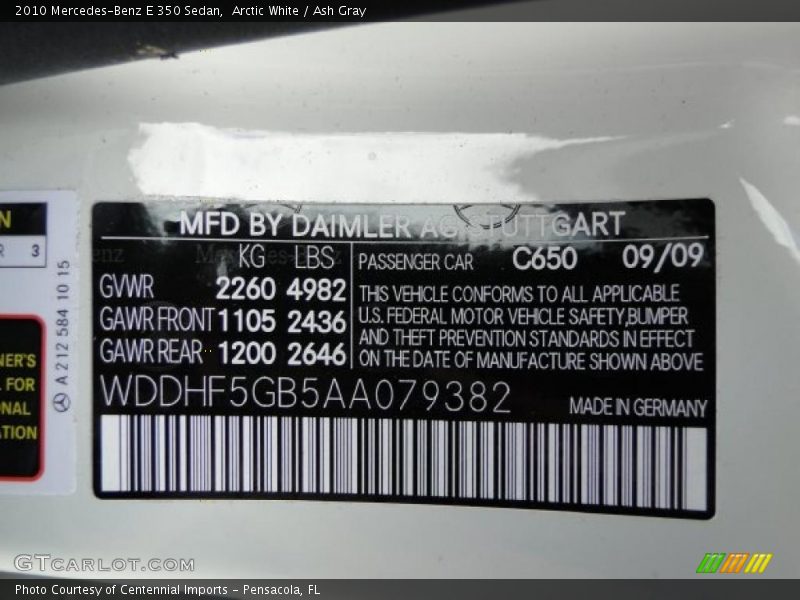 Arctic White / Ash Gray 2010 Mercedes-Benz E 350 Sedan