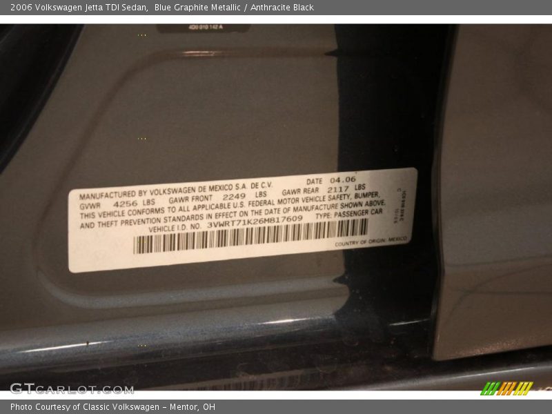 Blue Graphite Metallic / Anthracite Black 2006 Volkswagen Jetta TDI Sedan