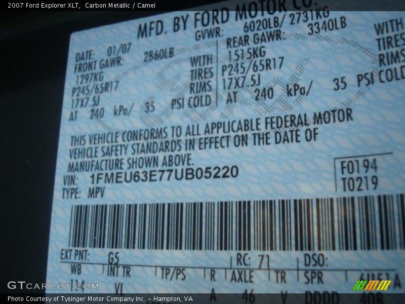 Carbon Metallic / Camel 2007 Ford Explorer XLT