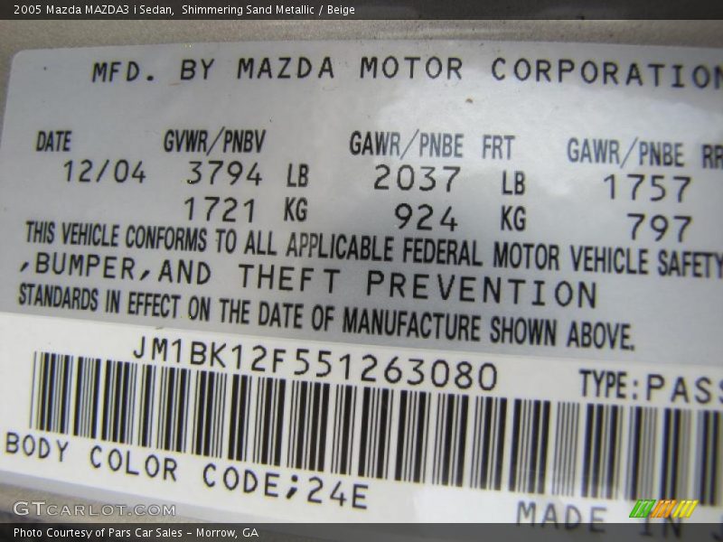 Shimmering Sand Metallic / Beige 2005 Mazda MAZDA3 i Sedan