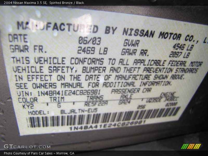 Spirited Bronze / Black 2004 Nissan Maxima 3.5 SE