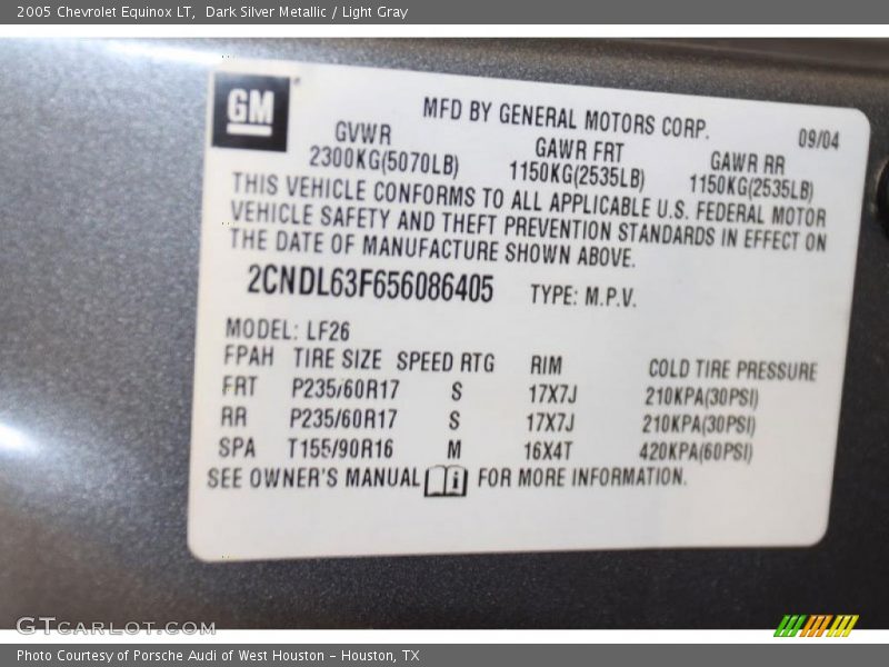 Dark Silver Metallic / Light Gray 2005 Chevrolet Equinox LT