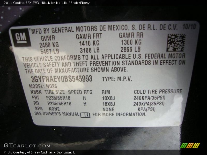 Black Ice Metallic / Shale/Ebony 2011 Cadillac SRX FWD