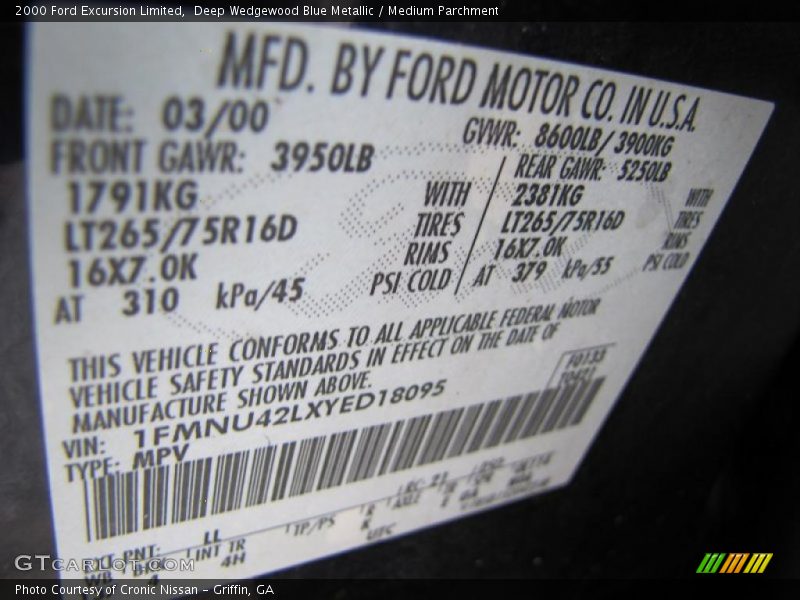2000 Excursion Limited Deep Wedgewood Blue Metallic Color Code LL