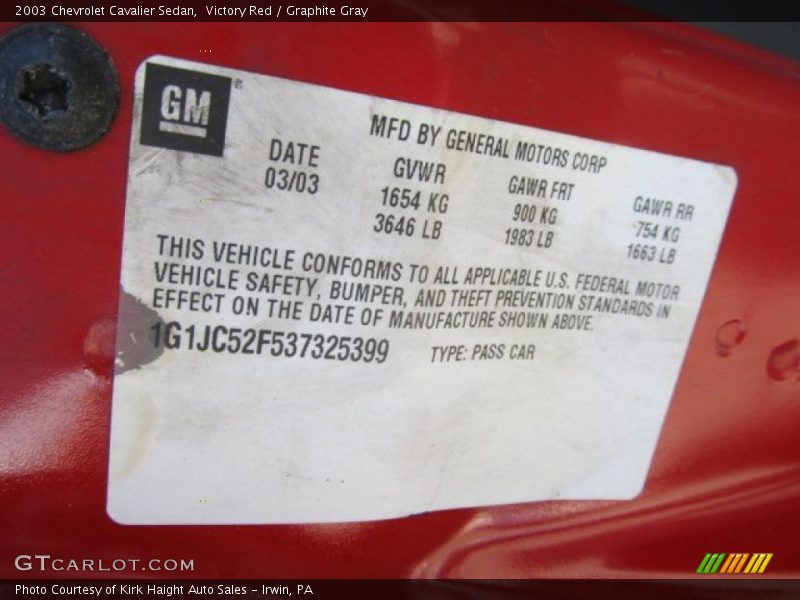 Victory Red / Graphite Gray 2003 Chevrolet Cavalier Sedan